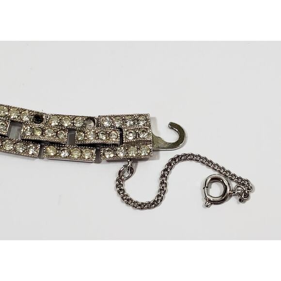 Vintage Eisenberg Ice Clear Rhinestone Silver Tone Link Bracelet  Safety Chain - Picture 10 of 16